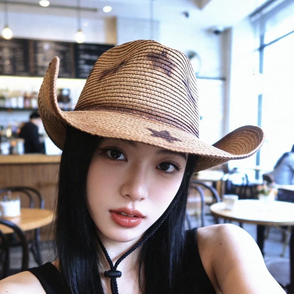 Wide Brim Sun Hat Breathable Straw Hat Fashion Westren Cowboy Hat Women
