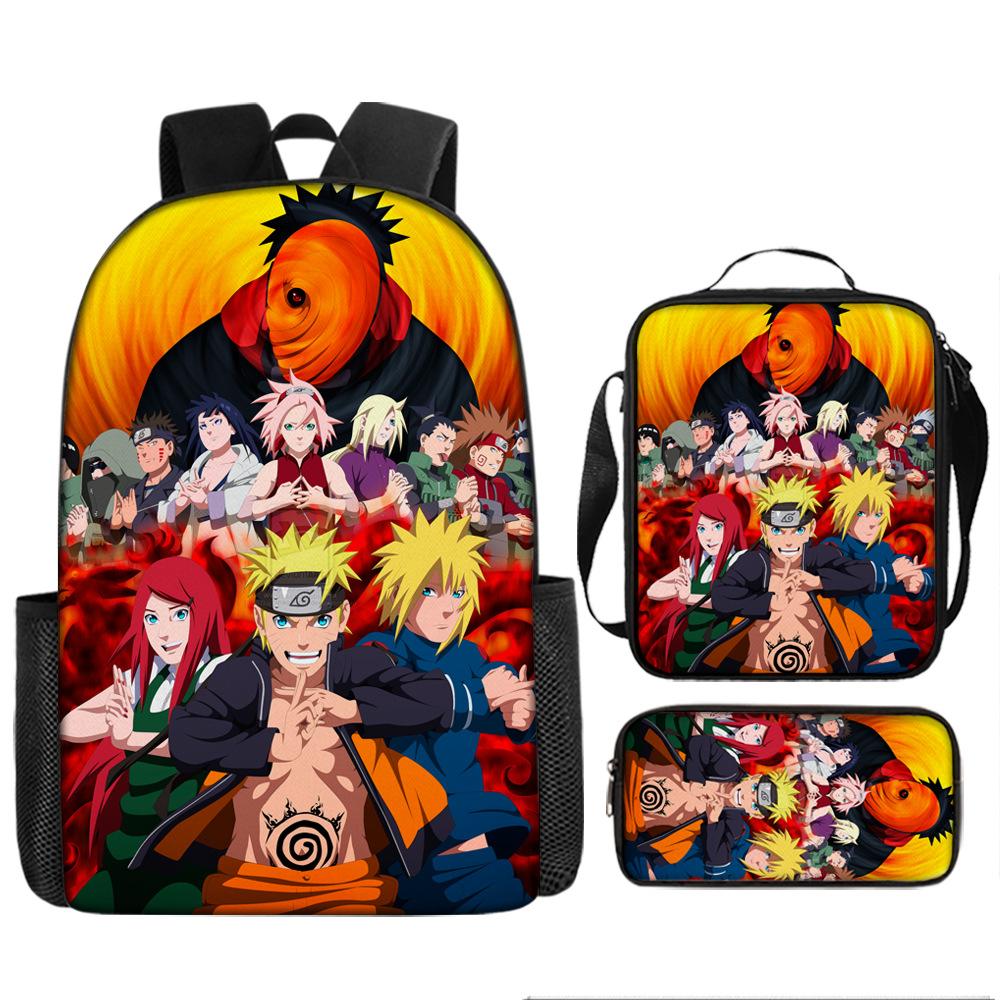 Primary school students' new Naruto cartoon schoolbag three-piece backpack large-capacity backpack