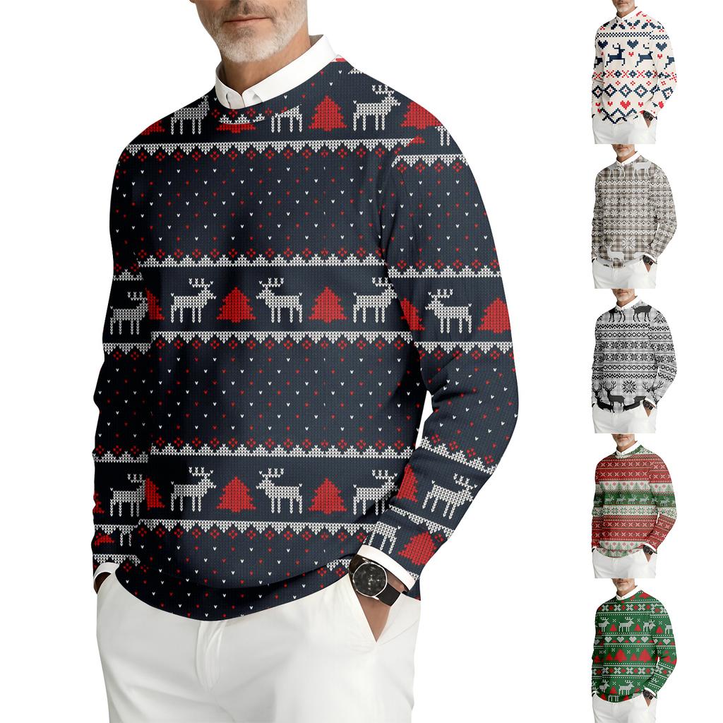 Pánská tištěná mikina s kulatým výstřihem, dlouhým rukávem a žebrovaným úpletem