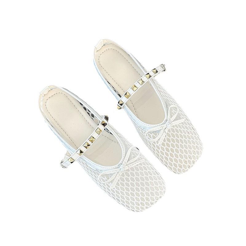 Niche Design Rivets with Hollowed-out Bag Head Half Slippers Women's Summer Wear a Pedal Breathable Fishing Net Shoes