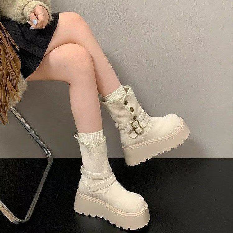 

White velvet casual thick-soled small Martin boots, new winter heightening snow short boots 35【foot length 22.5cm】 белый