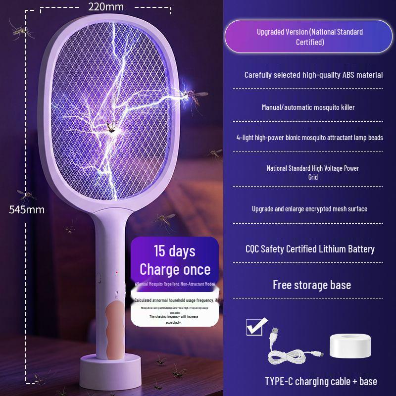 Tapette Électrique Rechargeable Anti-Moustiques et Mouches - Répulsif et Tueur de Moustiques Automatique, Durable et Puissant.