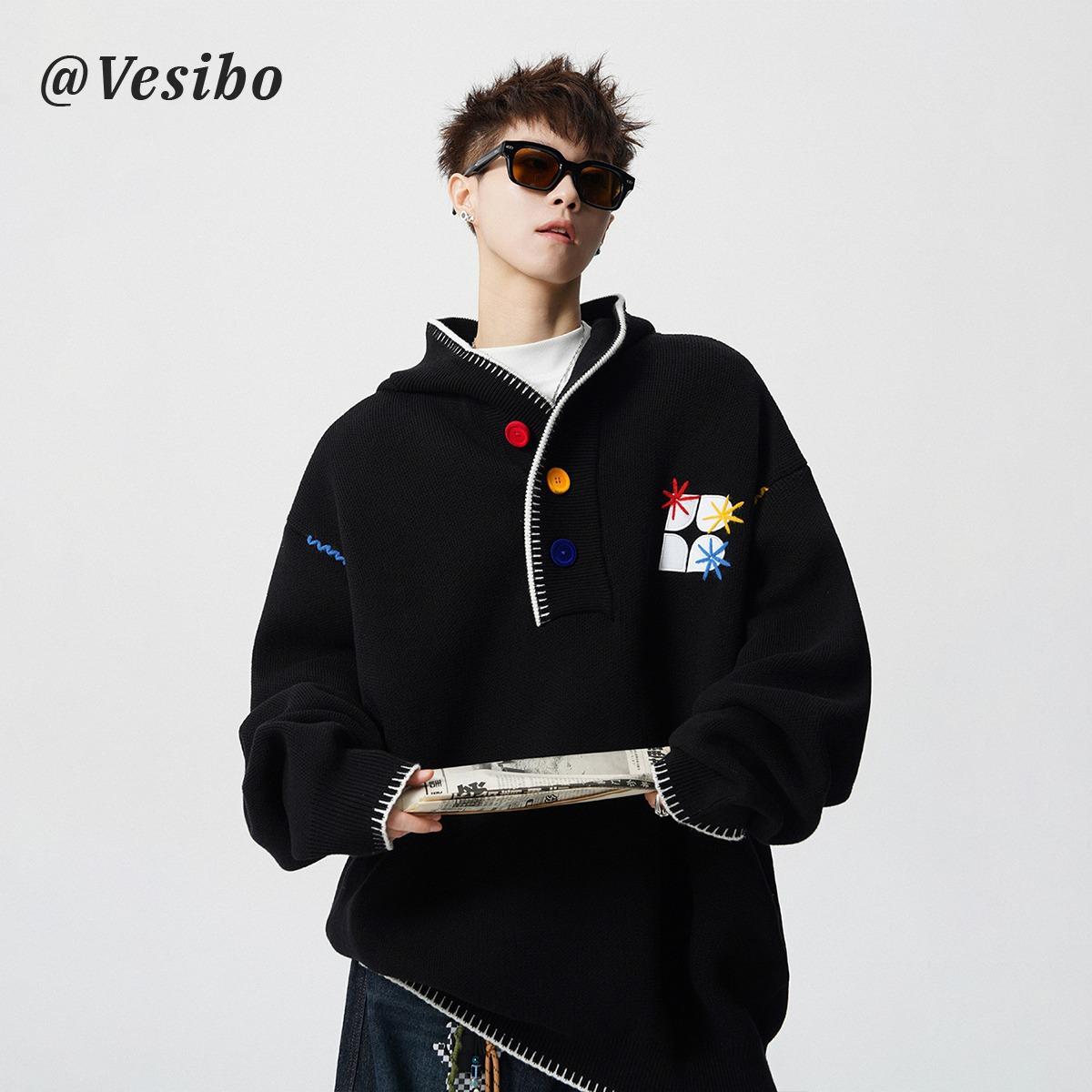 Unisex Dopamine-Colored Hooded Plush Sweater: Loose, Lazy Style, Embroidered Knit Top XL
