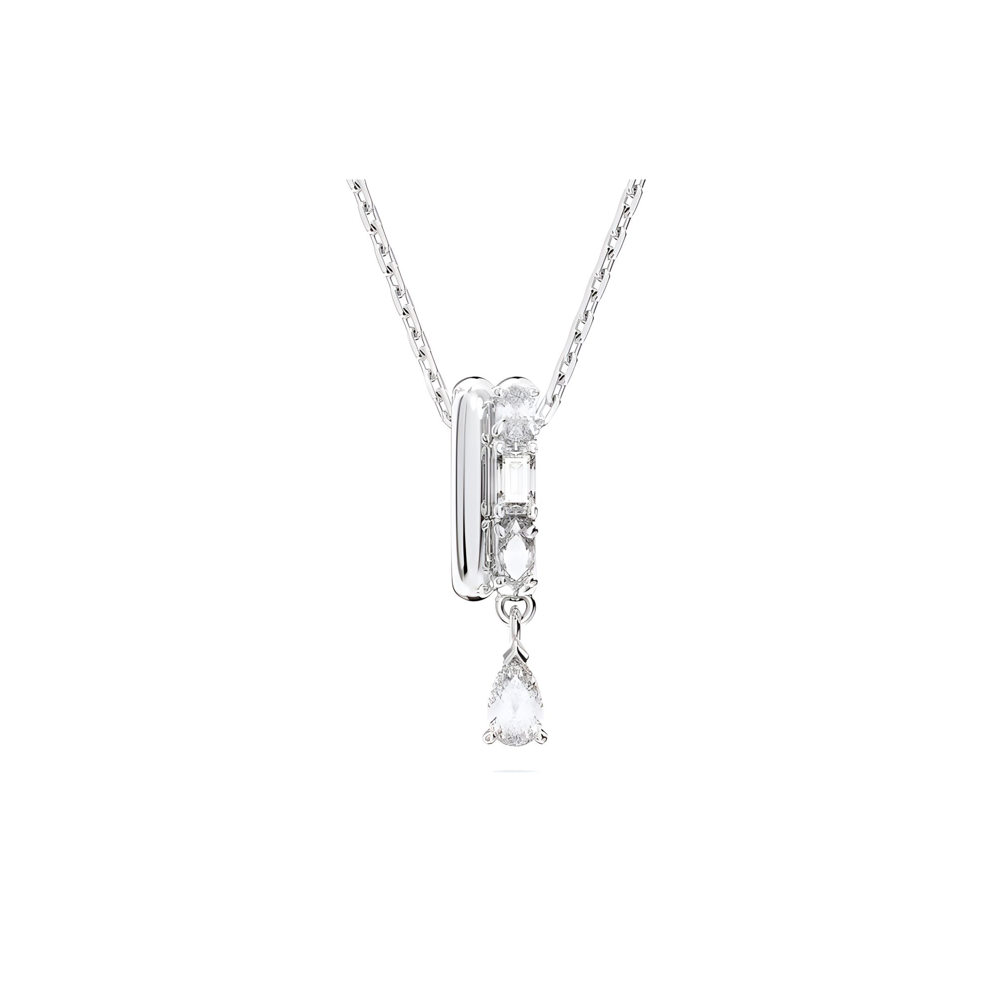 Swarovski Imber Double Ring Design Round Pendant Inlaid With Imitation Crystal Necklace Women necklace Gold Silver 5671819 F,Silver