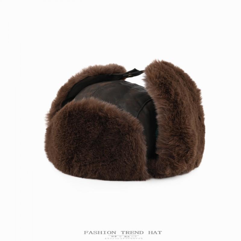 Winter Faux Leather Trapper Hat Men Women Warm Fleece Lined Windproof Outdoor
