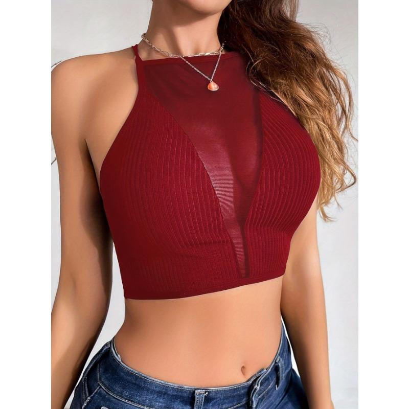 Women S Sexy Mesh Hollow Thin Strap Cross Soft Breathable Crop Tank Bra