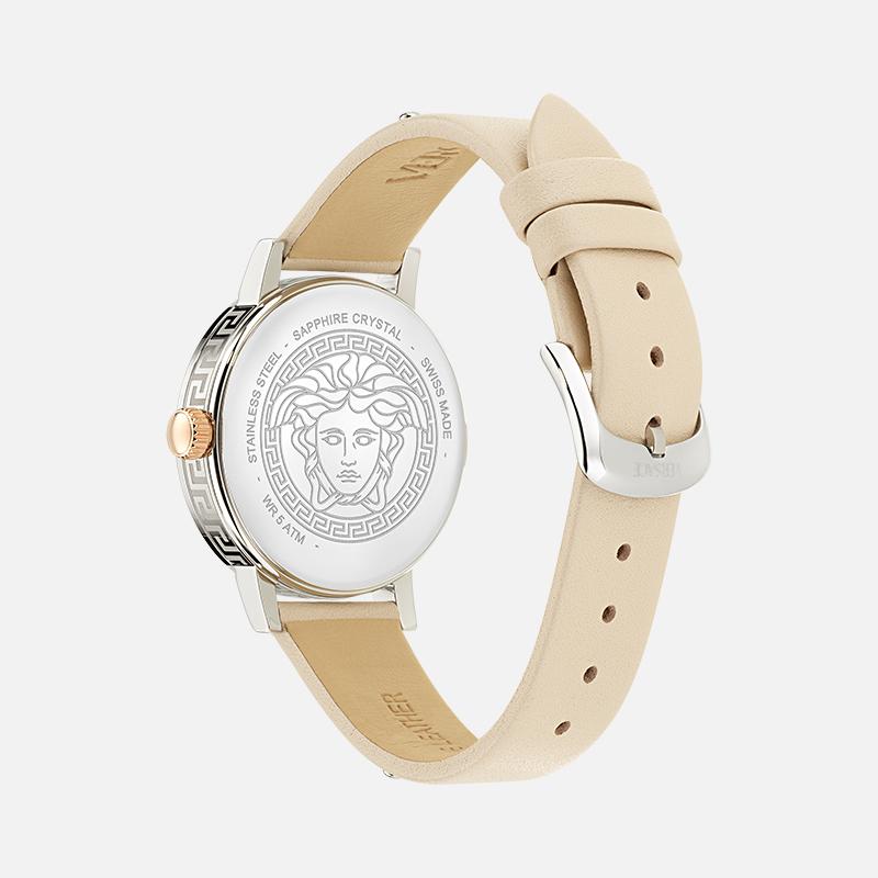 Versace Quartz Watch 35mm Beige Dial Leather Strap Gift Set With Perfume And Red Envelope Women Watches Pink VE0A00125