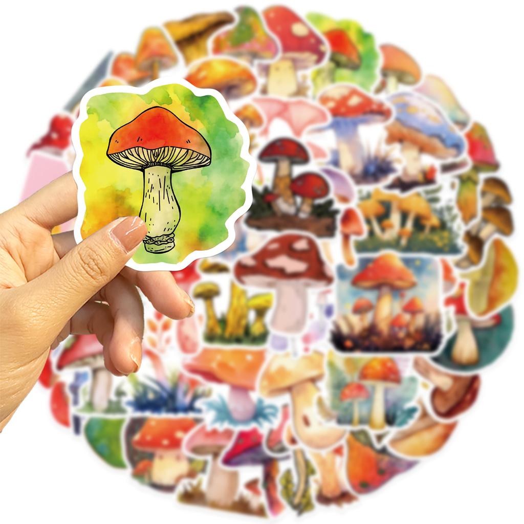 50 Cartoon Watercolor Mushroom Graffiti Stickers Guitar Notebook Suitcase DIY Waterproof Stickers