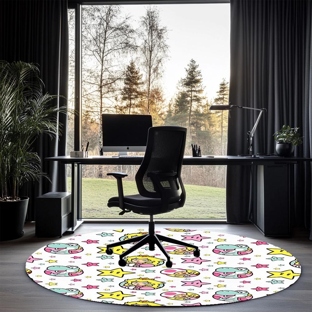 Princess Peach Printed Round Rug Carpet Chair Rug Area Rug Entryway Doormats,for Office Chair Living Room Bedroom Kitchen Room.