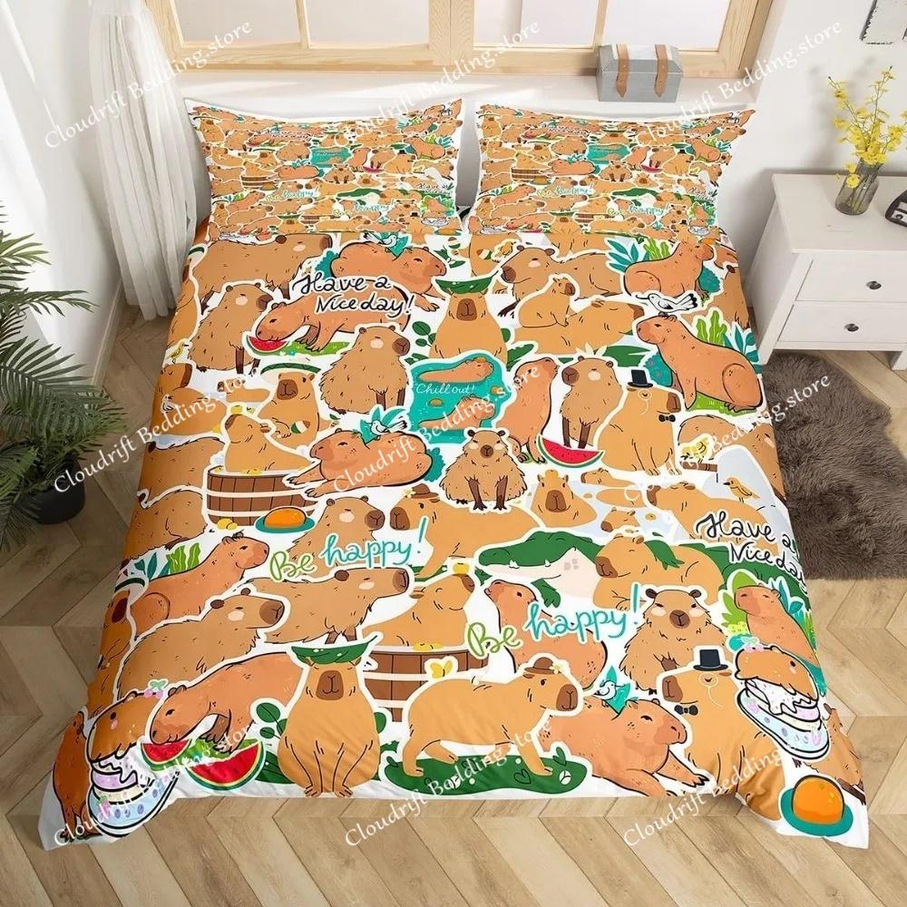 Capybaras Motif Bed Linen,Microfibre Bedding Sets, Children's Bed Linen for Teenagers 3D Animal Printed DuvetCover