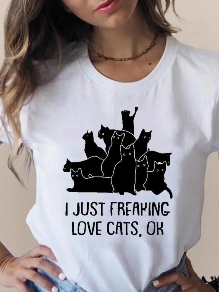 Summer Plus Size Print T Fashion 3D Cat Lovely Trend Cute Women's Clothing Short Sleeve Clothes Summer T-shirts Ladies Graphic Tee