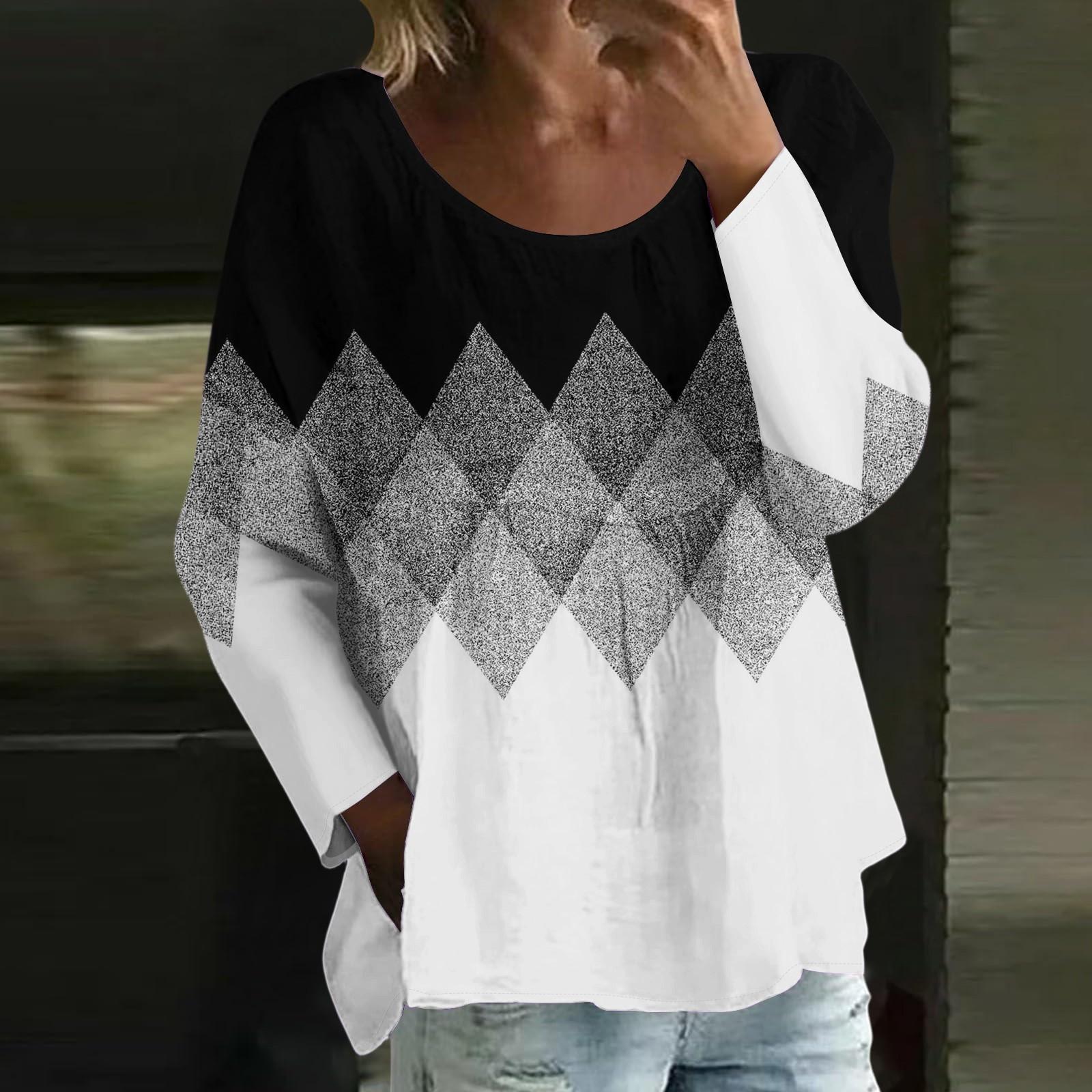 

Women s Casual Fashion Loose Round Neck Floral Print Long Sleeve Top L чорний