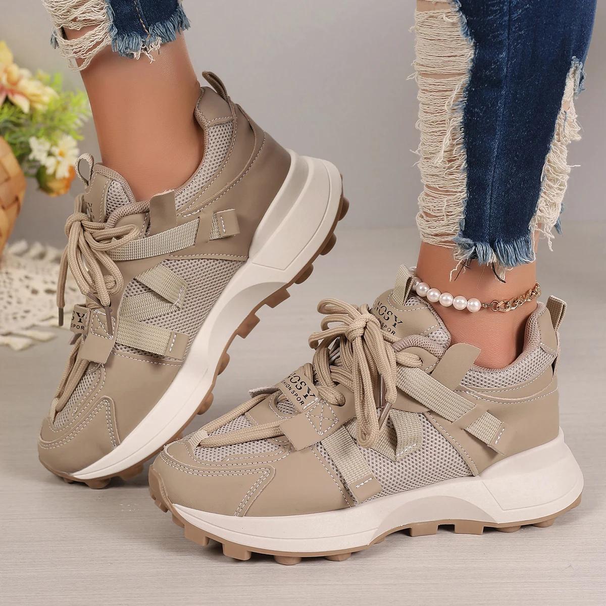 

Fashion New Women Sneakers Mesh Breathable Platform Sneakers Women Casual Lace Up Outdoor Women Shoes Low Top Sneakers Zapatos De Mujer 35 хаки