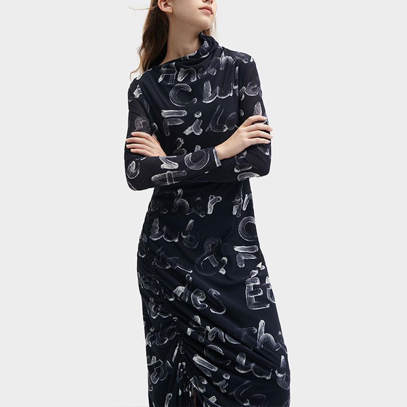 FILA X ETUDES All Over Print Mock Neck Long Sleeve Dress Women Dresses F11W346303F-ZA