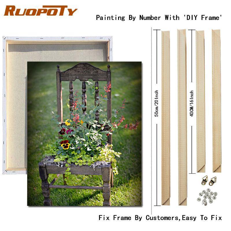 RUOPOTY DIY Frame Painting By Numbers Flower Acrylic On Canvas Wall Art Picture By Numbers For Living Room