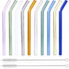 [10 Pcs] Reble Glass Straws Shatter Resistant - 9" X 10 Mm Bent Multicolor Drinking Reble Straws With 2 Cleaning Brushes for Coffee,Milkshakes,Juice