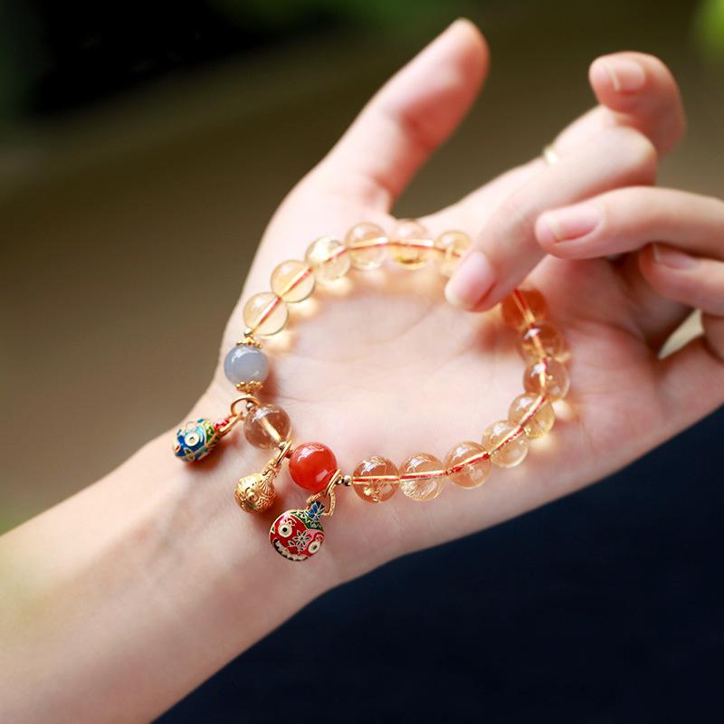 Natural Clear Citrine Bracelet with the Zodiac Animal "Golden Swallow" - Ethnic Style Crystal Bracelet for Women