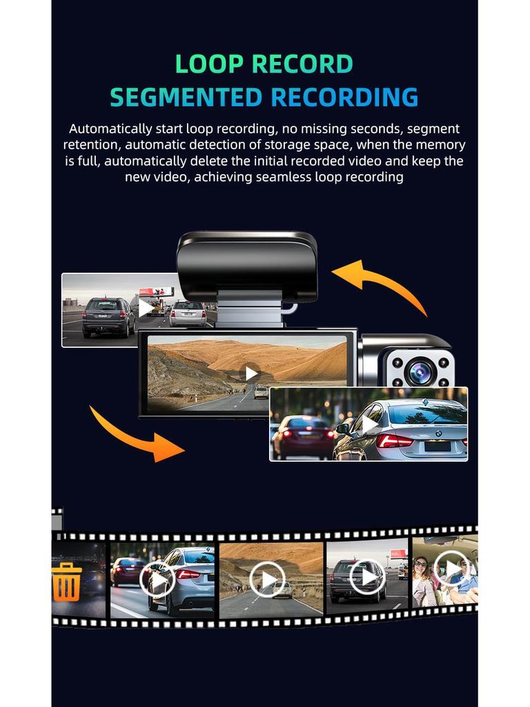 2K Dual-Lens HD Dash Cam with Interior Recording, Night Vision, and WiFi