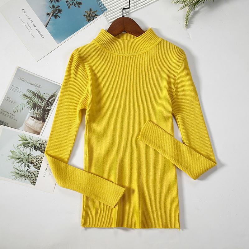 New Autumn Long Sleeve Base Knitted Sweater Women Winter Fashion Half High Collar Pullover Women Sweaters Vintage Slim Fit Solid Casual Knitwear 24970