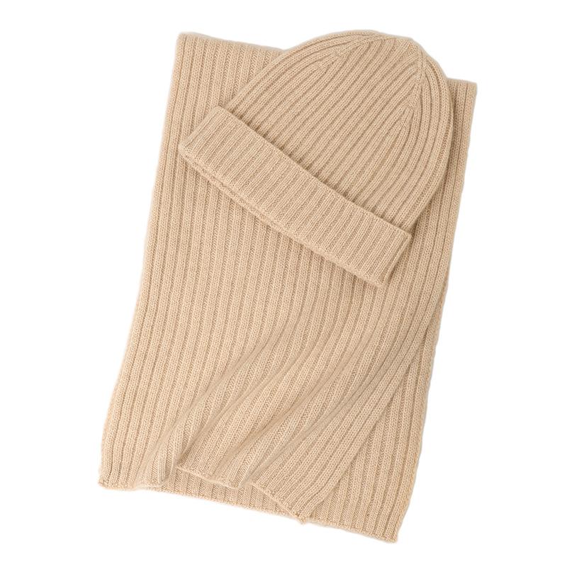 Autumn and winter cashmere flanged plain weave hat scarf two-piece set men's and women's warm fashion