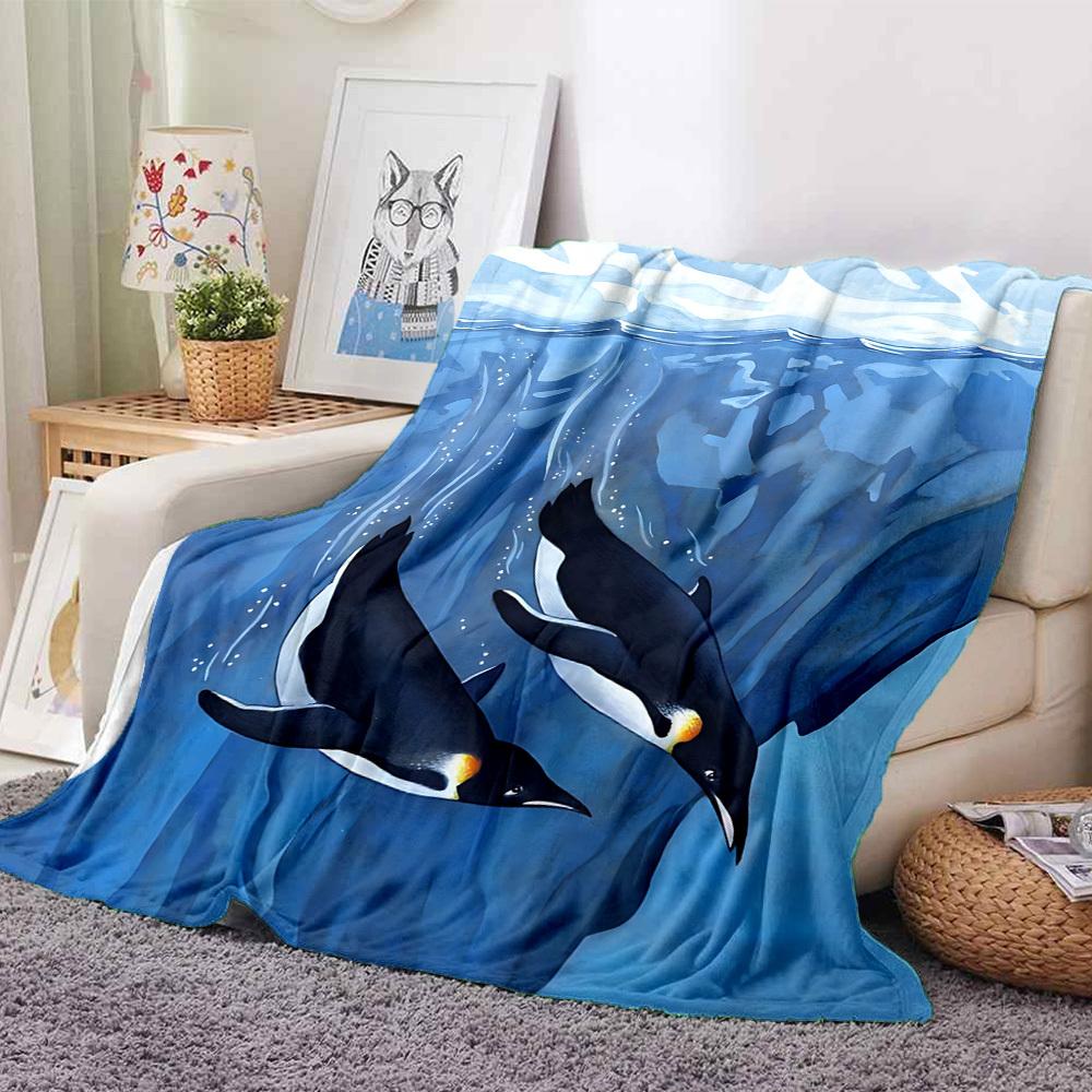 1pc Penguin Iceberg Blanket, Lightweight Flannel Throw Blanket For Sofa, Bed, Travel, Camping, Living Room, Office, Couch, Chair, And Bed