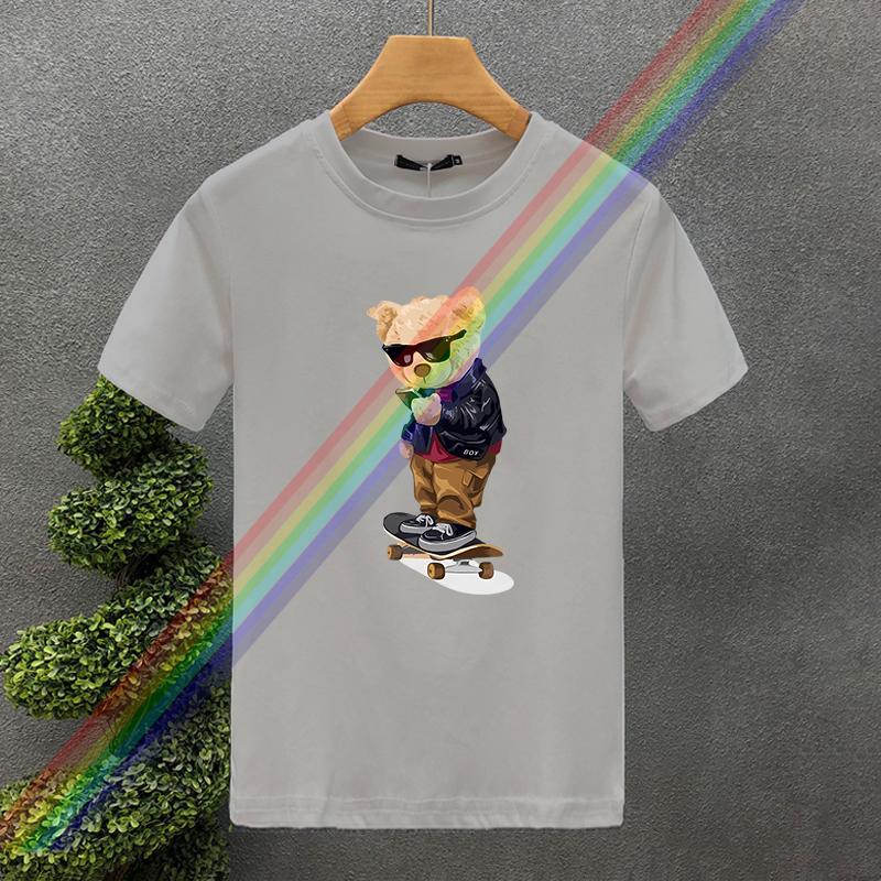Fashion For Men's T-shirt High Quality 100% Cotton Skateboard Bear Print Summer Casual Cool Loose O-Neck T-Shirt Male Tops 2yk
