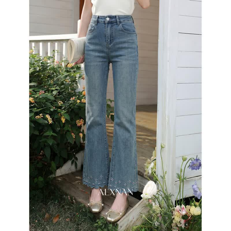 Lù Xiàng Nán Women s Slim Fit Lace Trim Blue Jeans S