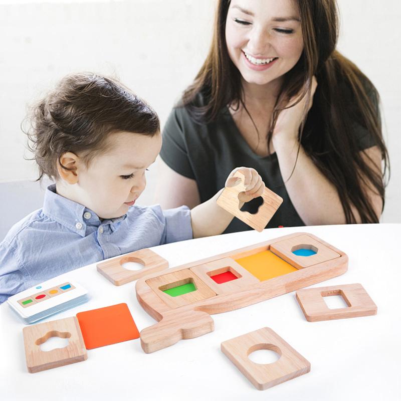 Drewniane Montessori Geometria Separacja Kolorów Puzzle Zabawki Gry Dopasowujące Trening Sensoryczny Kształt Dzieci Wczesna Edukacja Poznawcza