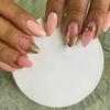 24Pcs Short Almond False Nails Press on Colourful Halo Dyeing Wearable Blue Starry Sky French Fake Nails Set Manicure Nail Art