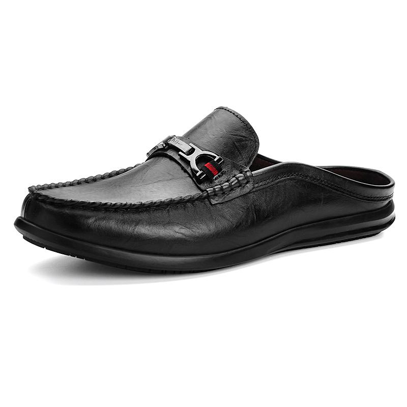 Fashion Genuine Leather Mens Slip on Shoes Fashion Men Half Loafers Slides Breathable Mules for Man Flats New Breathable Dress Shoes