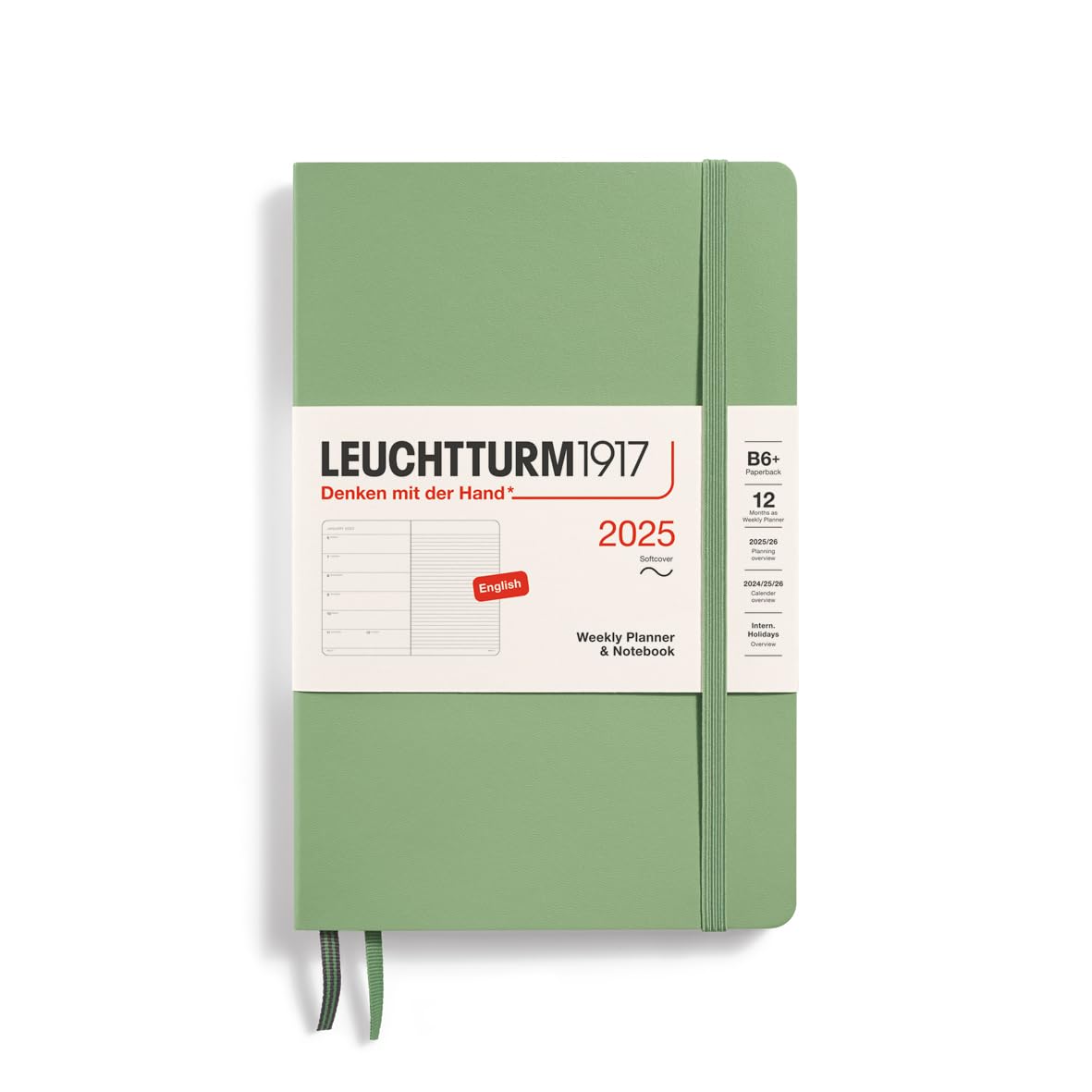 Leuchtturm 2025 January Soft Official Import Planner, Start, B6, Weekly, Sage, 370656,
