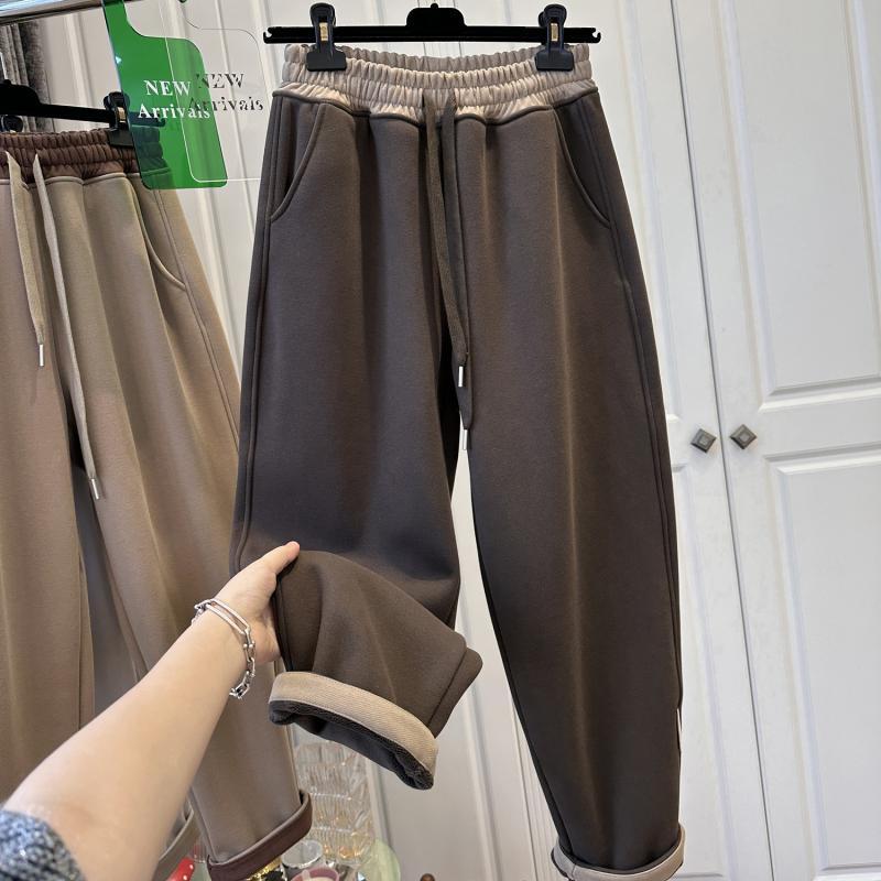 

Contrasting Edge Drawstring Elastic Waist Pants Women Plus Velvet Loose Versatile Comfortable Harlen Nine-point Pants M