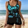 Women's Swimwear Tankini 2 Piece Swimsuit  Fresh Vacation Printing  Plant Print Vacation Bathing Suits