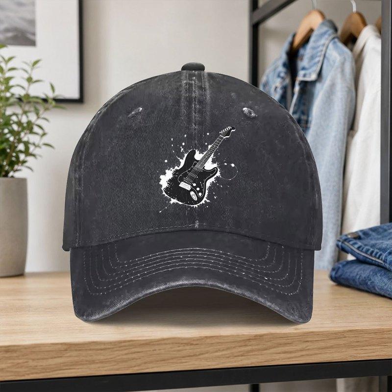 1pc Vintage Ink Wash Guitar Print Baseball Cap Suitable For Outdoor Sports Daily Wear Parties Vacations Adjustable Hook
