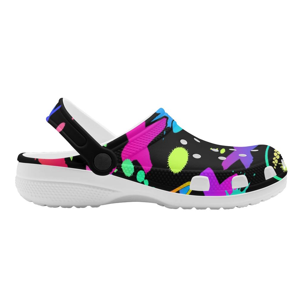 White EVA Clogs with Cute Cat Print, Lightweight Slip On Garden Shoes, Breathable Beach Sandals, Indoor Outdoor Slippers for Men Women