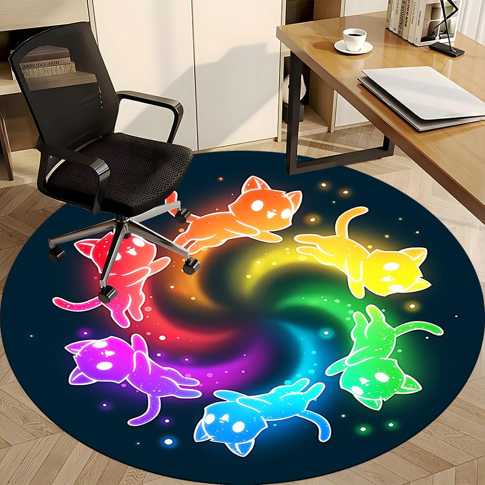 1pc Rainbow Cats Office Round Area Rug, Under Office Chairs Bedroom Living Room Home Decor, Room Deco, Available in Various Sizes 203