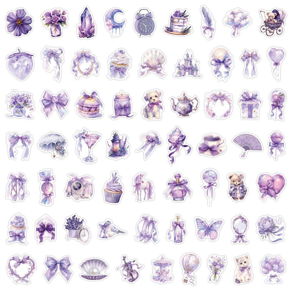 10/30/60pcs Cute Dreamy Purple Coquette Cartoon Stickers Kawaii Aesthetic Graffiti Decals DIY Water Bottle Luggage Phone Sticker