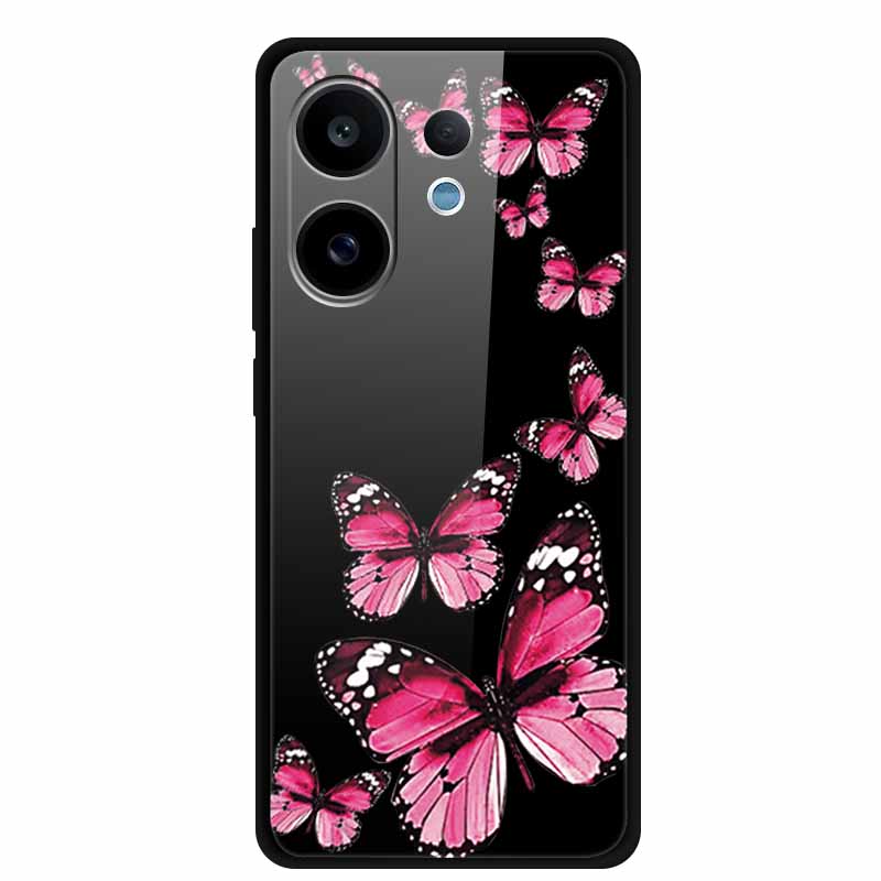 Tempered Glass Case For Vivo V60 2025 Phone Case 6.77" Cartoon Cats Hard Back Cover Soft Bumper For Vivo V60 5G Case V 60 Fundas
