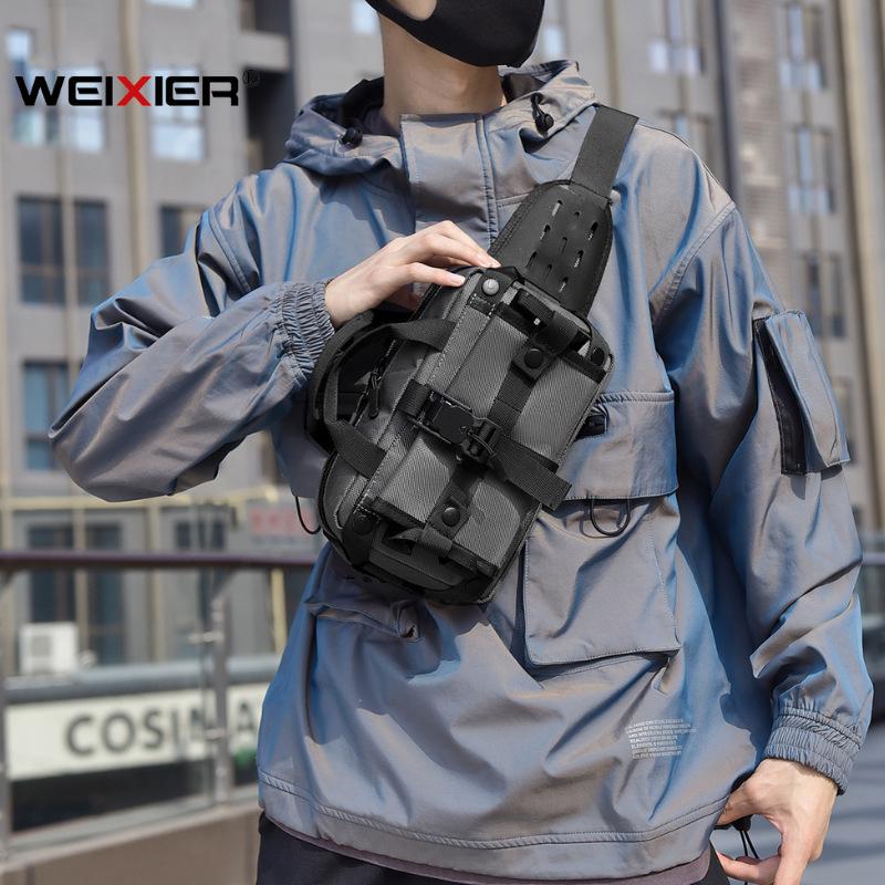 WEIXIER Men's Waterproof Sports Crossbody Waist Bag – Trendy Tactical Chest Pack, Outdoor Shoulder Bag for Phone and Essentials