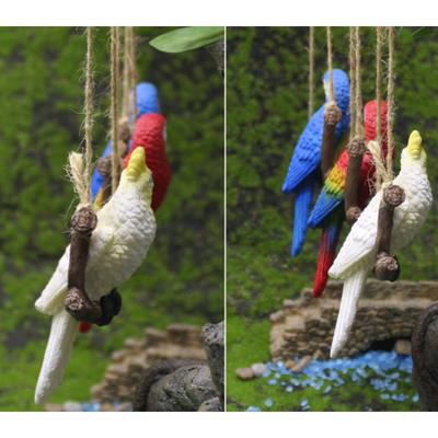 Outdoor Resin Swing Parrot Garden Ornament Set 3 Hanging Figurines To Enhance Patios Balconies and Miniature Garden Scenes