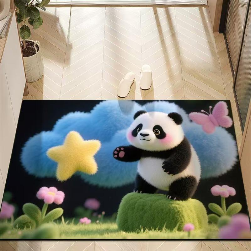 Cute Panda Diatomite Bath Mat - Super Absorbent Fast Dry Door Mat Anti-Slip Waterproof Floor Mat for Bathroom Kitchen Laundry Room