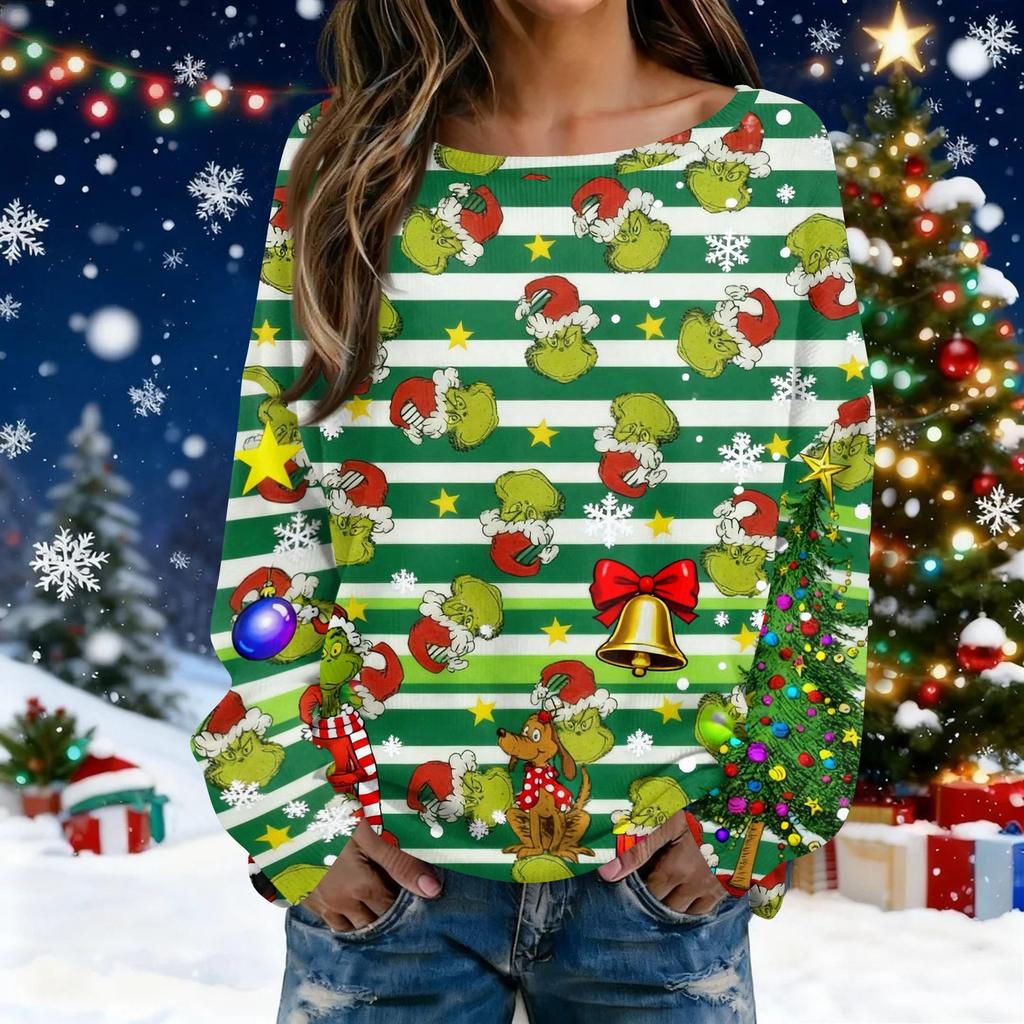 Χριστουγεννιάτικα Φούτερ Γυναικεία Πλεκτά Πουλόβερ Χαριτωμένα Πουκάμισα Φθινοπωρινά μπλουζάκια με λαιμόκοψη