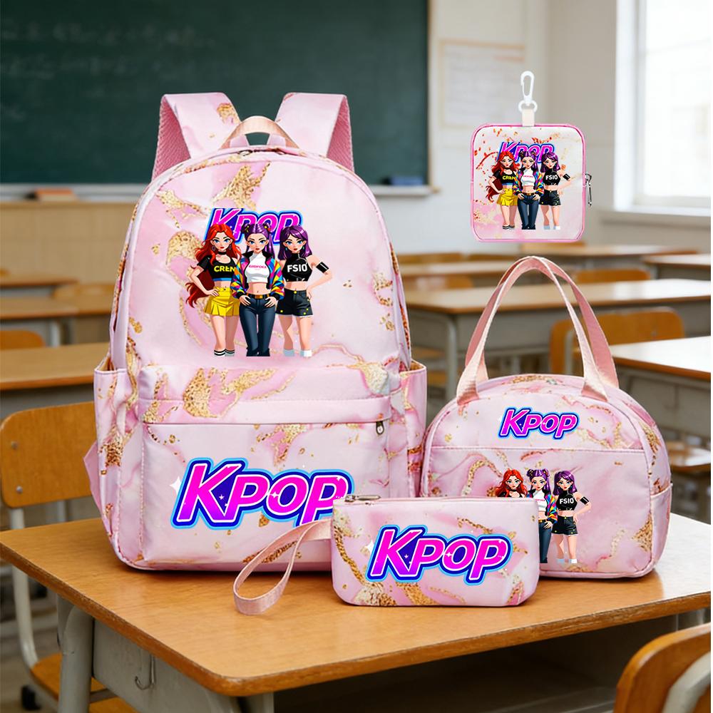 4pcs K-POP Group Print Backpack Teens Capacity Schoolbag With Shoulder Bag For Daily Use Girls Travel Casual School Bag Color