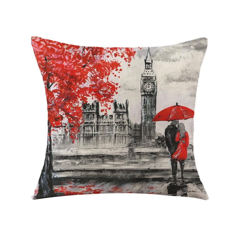 Valentine's Day Pillow Printed Landscape Character Linen Short Plush Pillow Case Home Decoration Pillow Case