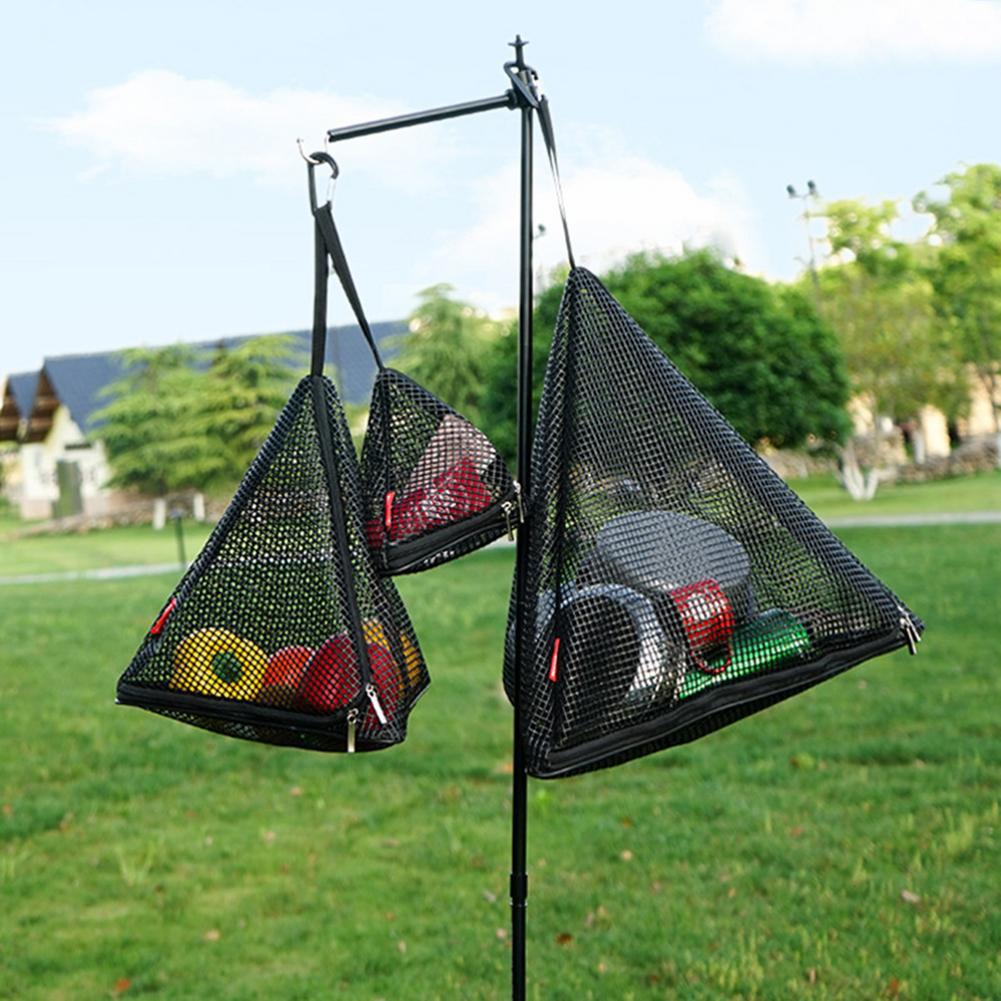 Triangular Hanging Mesh Bag Foldable Camping Organizer Mesh Hanging Basket Net with Hook Camping Dry Net for Camping