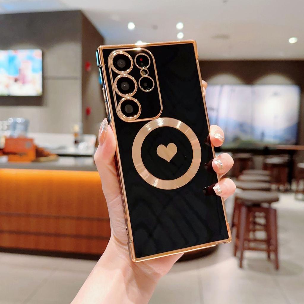 Suitable for Samsung S24ULTRA Electroplated Magnetic Protective Case S23FE Side Love S25 Anti Fall Mobile Phone Case