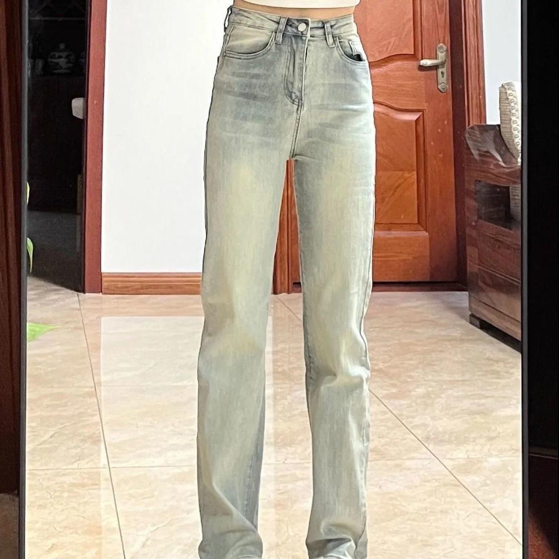 

High Waist Slimming Yellow Wash Straight Leg Jeans for Women 2XL