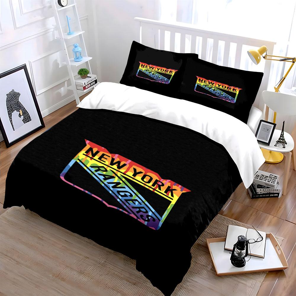 New York Rangers Rainbow Drip Design Print Bedding Set Duvet Cover Pillowcases (1* Duvet Cover 2* Pillowcases Do Not Include Comforter)