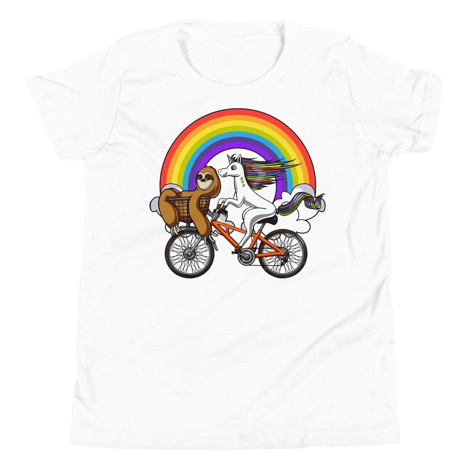Unicorn Riding Bicycle Kids Shirt, Girls Sloth Tee, Kids Unicorn T-Shirt, Girls Unicorn Clothing, Unicorn Clothes, Unicorn Apparel 150