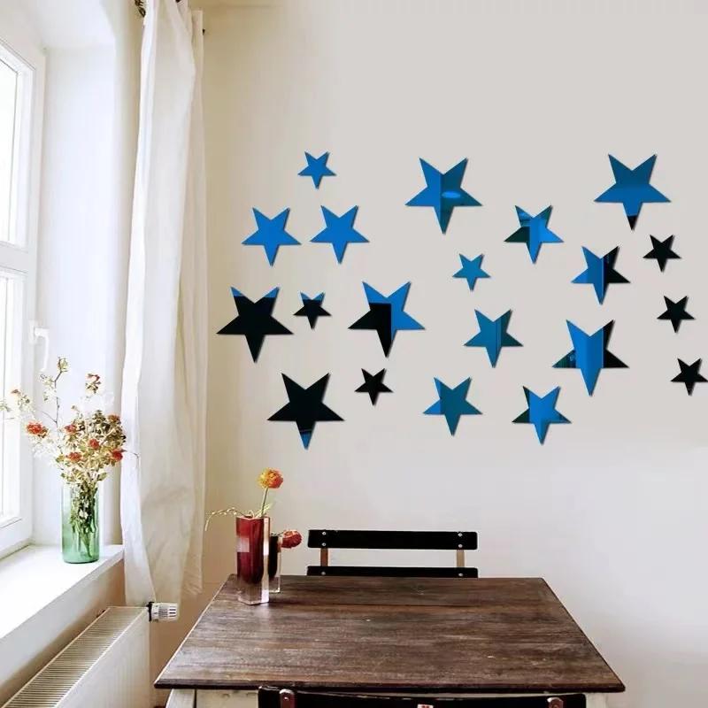 20/42pcs Star Mirror Wall Sticker DIY Acrylic Decal Waterproof Self-adhesive Wallpaper Bedroom Children Room Home Decoration
